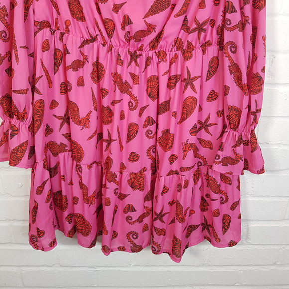 Twisted Wunder Pip Seashell Print Mini Dress UK 22 Pink Chiffon Funky Plus BNWT - Picture 5 of 13